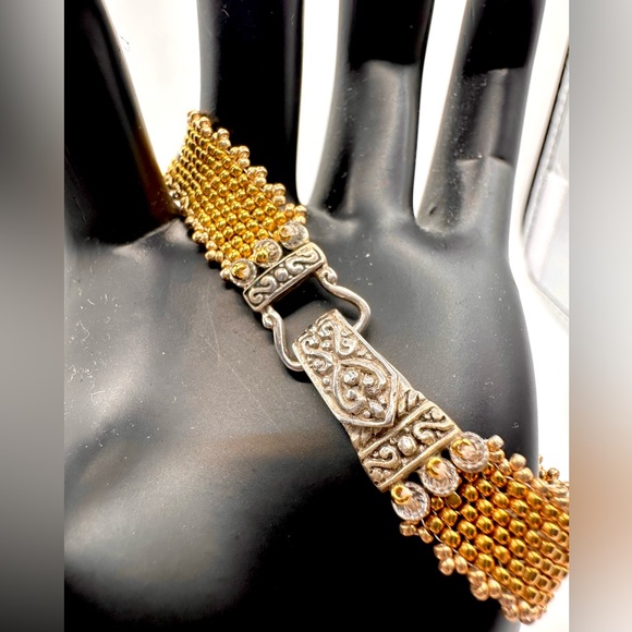 New Elegant Thin Sterling Silver & Gold Bead Bracelet, Excellent Condition - Picture 7 of 13